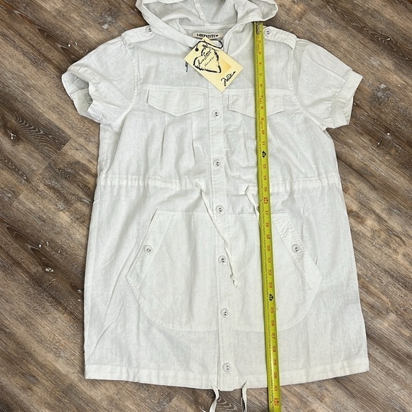 LoveStitch Top Women's Medium Linen Blend Hooded Shacket Short Sleeve Long Line - Picture 10 of 15